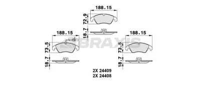 BRAXIS AB0129 On Fren Balatası A5 A6 A7 Q5 2.0tfsı / Tdı 08> 8R0698151A