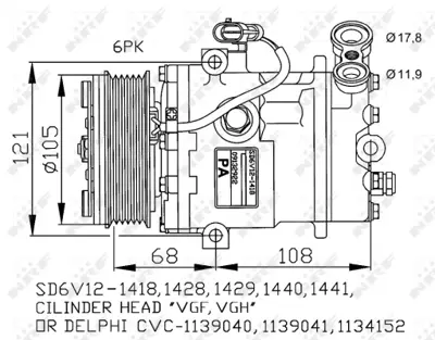 NRF 32172G Opel Zafira 2.0d 99-Compressorswith Pag Compressor Oil 93176916