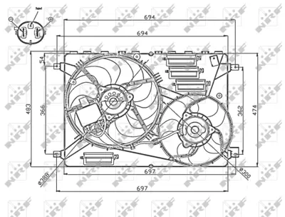 NRF 47754 Fan Radyatoru Komple Volvo  V70 Xc70 S60 V60 S80 Xc60 2.0 2.4 10> 31338823