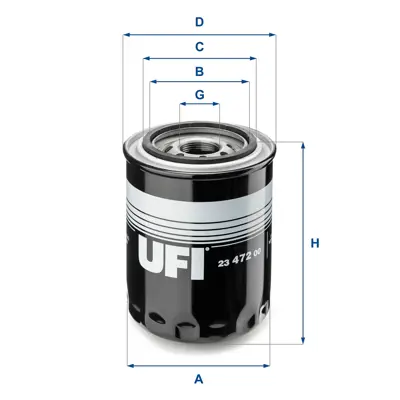 UFI 23.472.00 Yağ Filtresi H100 2.5 Tcı-Starex 97- 2.5 Tdcı - H1 01- 2.5 Crdı 263304X000 K55114302