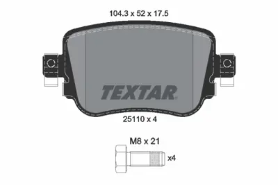 TEXTAR 2511001 Fren Balatası Arka 3Q0698451N 3Q0698451M 3Q0698451L 2K5698451C 8V0698451H 8V0698451D 8U0698451F 7N0698451A 5Q0698451P 5Q0698451D