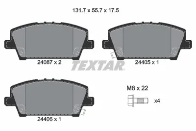 TEXTAR 2408701 Fren Balatası Ön 45022SMGE00 45022SMGE01 45022SMGE50 45022SMGE51 449120700 45022S1AE80 7700830107 1605785 D106MS2526 D106079E92