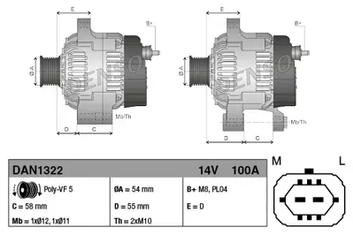 DENSO DAN1322 Alternator Csc0 14v 100a 95519907