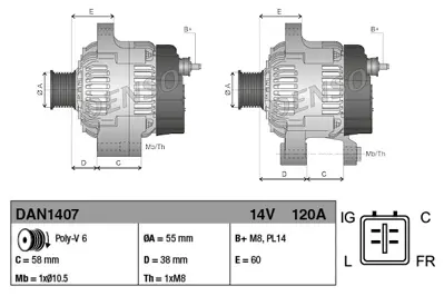 DENSO DAN1407 Alternator Dan1407 Alt L3b 14v 120a C2S3710