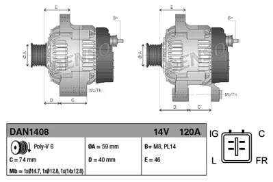 DENSO DAN1408 Alternator Dan1408 Alt L3b 14v 120a XR837164