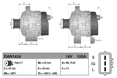 DENSO DAN1434 Alternator Dan1434 Alt L3b 14v 100a 2706028100