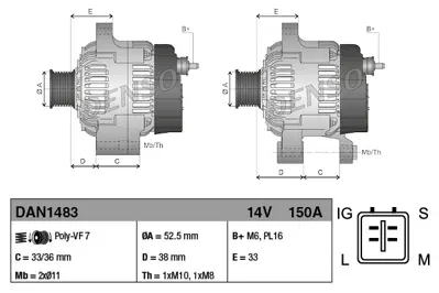 DENSO DAN1483 Alternator Dan1483 Alt Sc2 14v 150a 2706031212