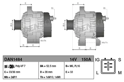 DENSO DAN1484 Alternator Dan1484 Alt Sc2 14v 150a 2706031230