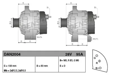 DENSO DAN2004 Alternator 28v 95a Is Makınası Caterpıllar 