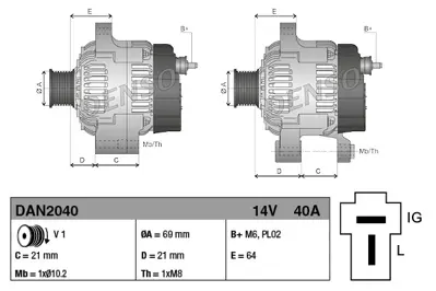 DENSO DAN2040 Alternator Dan2040 Alt F3a 14v 40a 