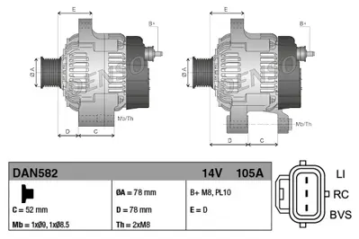 DENSO DAN582 Alternator A115 14v 105a RE4M5T10300LD