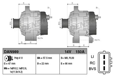 DENSO DAN989 Alternator 12v 150a Land Rover Range Rover Iıı (02 12) YLE500440