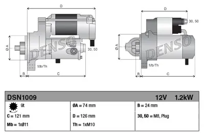 DENSO DSN1009 Mars Motoru 12 V 1,2 Kw Toyota Aurıs 12> 1,3 Yarıs 11> 1,3 1,5 2810047180