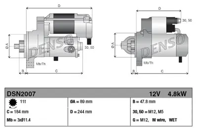 DENSO DSN2007 Mars Motoru 12v 4,5kw Is Makınası John Deere 