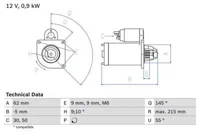 BOSCH 0 986 013 850 Marş Motoru 9609313280 97530824 K9609313280 M3T40371