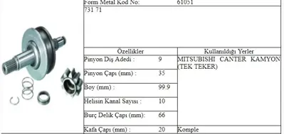 ITHAL FORM-61051 Mars Dıslısı 9 Dıs Mıtsubıschı Canter Tek Teker 151051