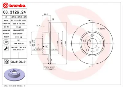 BREMBO 08.3126.24 Arka Fren Aynası Alfa 147 / 156 / 164 1.6 16v 01 / 01>1.9 Jtd 06 / 03 / 2.0 16v 82440275