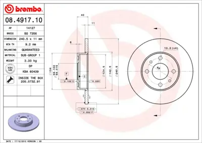 BREMBO 08.4917.10 Fren Aynası Arka Alfa 145 146 155 1.4 / 1.6 / 1.7 / 1.8 / 1.9 / 2.0 / 2.5 92> 