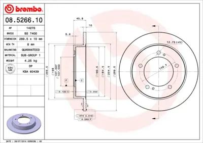 BREMBO 08.5266.10 On Fren Aynası Duz Vıtara 3 Kapı 1.6 90>98 290x5 96058796 9998560A00