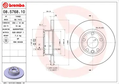 BREMBO 08.5768.10 On Fren Aynası Transporter T4 1.8 1.9d / Td / Tdı 2.0 / 2.4d / 2.5 / 2.5tdı 2.8 90> 701615301E