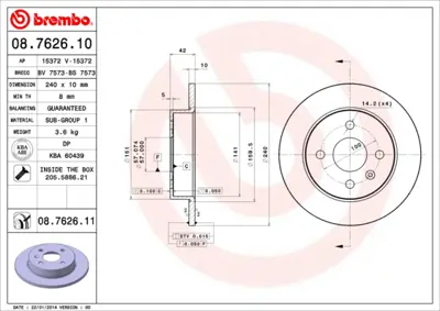 BREMBO 08.7626.10 Arka Fren Dıskı (4 Bıjon) Astra G Zafıra A Merıva A Astra H 9196587