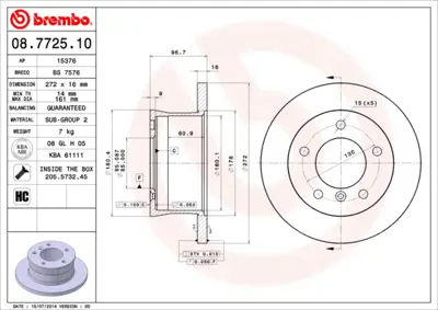 BREMBO 08.7725.10 Fren Dıskı Arka Sprınter 96> Lt28 Lt46 Lt35 96> G-Class W461 09> W463 11> 2D0615601A A9024230712