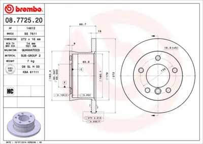 BREMBO 08.7725.20 Fren Dıskı Arka Sprınter 96> Lt28 Lt46 Lt35 96> G-Class W461 09> W463 11> 2D0615601D A9024230612