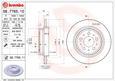 BREMBO 08.7765.11 Arka Fren Aynası S80 2.8t6.2.9.2.0.2.0t.2.4 05.98 S60 2.4.2.4t.2.4d5.2.0t.2.4t Awd 11.00 Xc 70 2.4 94341674