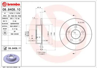 BREMBO 08.8408.10 Arka Fren Aynası Passat 1.8 20v 1.9tdı 2.5tdı 2.3 Vr5 2.8 30v 97> 8E0615601A JZW698601BA