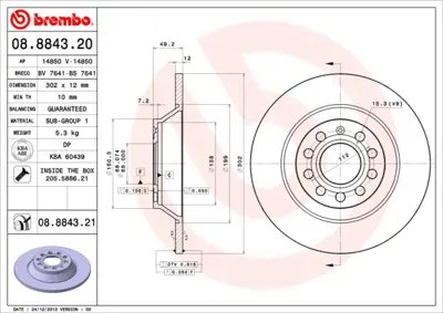 BREMBO 08.8843.20 Arka Fren Aynası A6 2.0 / 2.4 / 2.7 / 3.0 / 3.0 Quattro 04 06 4F0615601E