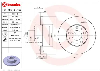 BREMBO 08.9604.14 On Fren Aynası Ducato Boxer Jumper 1.9d 1.9td 2.0ı 2.5d (94 ) 4246J8