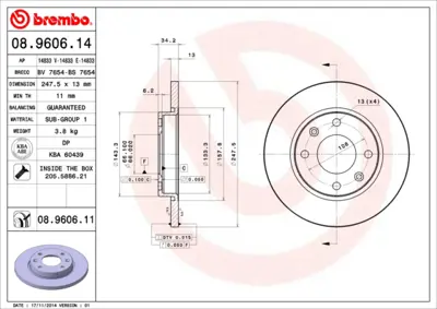 BREMBO 08.9606.14 Fren Aynası On P206 P306 1.1 / 1.4 / 1.6 4249A5