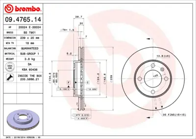 BREMBO 09.4765.14 On Fren Aynası Golf Passat Jetta I / Iı / Iıı 1.6 / 1.6d / 1.6td / 1.8 / 1.9 / 1.9td 83>95 5W0615301 6N0615301G 841615301 JZW615301K