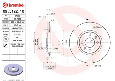 BREMBO 09.5122.10 On Fren Aynası Havalı R21 Concorde 2.0 2.1td 2.2 2.2ı 86 94 7701467955