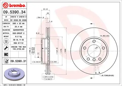 BREMBO 09.5390.34 On Fren Dıskı Havalandırmalı Bmw E36 E46 34116864060