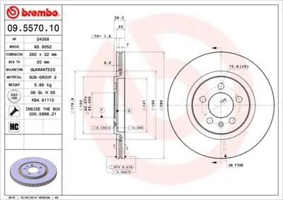 BREMBO 09.5570.10 On Fren Aynası Havalı Golf Iıı 2.0gtı 2.8vr6 91 98 Passat 1.9tdı 2.8 Vento 2.0 2.0gtı 2.8 96 1H0615301A