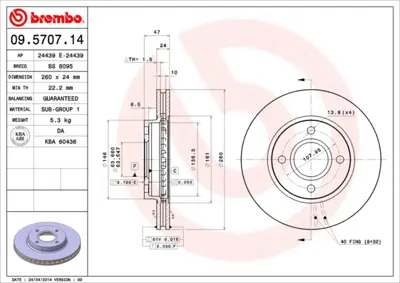 BREMBO 09.5707.14 On Fren Aynası Havalı Mondeo 1.6ı 1.8td 1.8ı 2.0ı 2.0ı Ghıa 96> F5RZ1125B