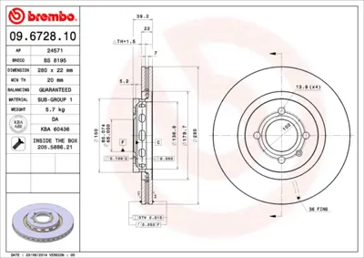 BREMBO 09.6728.10 On Fren Aynası Havalı Corrado 1.8 88 93 Golf Iı 1.8gtı 89> Passat 1.8 88 93 535615301