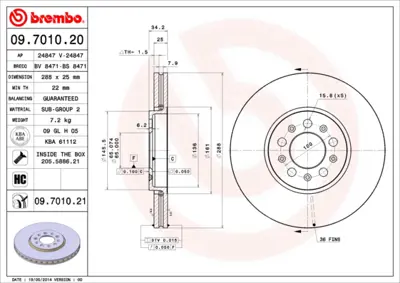 BREMBO 09.7010.20 On Fren Aynası Golf Iv 97> Bora 99> Polo V 09> Caddy Iıı / A1 10> A3 96> / Cordoba 02> Toledo Iı 98> 18A615301 6R0615301D 6RD615301A JZW615301D L6RD615301A