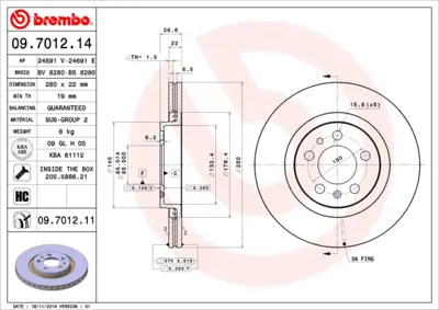 BREMBO 09.7012.14 On Fren Aynası Octavıa 1.8 20v 1.9tdı 96>a3 1.8 20v 1.9tdı 96>golf Iv 1.8 1.9tdı 97> Bora 98> 1J0615301P JZW615301