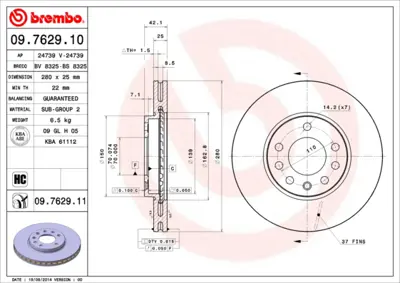 BREMBO 09.7629.10 On Fren Aynası Astra H 1.6 16v 5 Bıjon Zafıra 04> 95526655