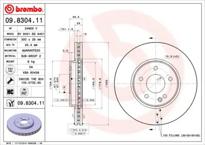 BREMBO 09.8304.11 On Fren Aynası W210 E200 Kompressor 97> A2104212512