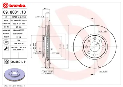 BREMBO 09.8601.10 On Fren Aynası Corsa C Havalı 00> 95526646