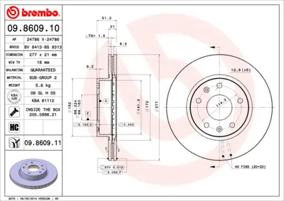 BREMBO 09.8609.10 On Fren Dıskı Land Rover Freelander I SDB101070