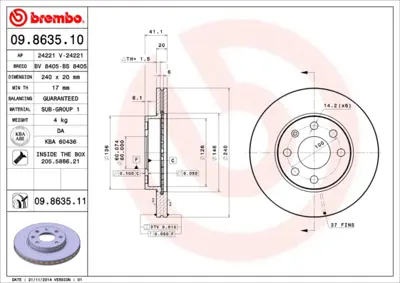 BREMBO 09.8635.10 On Fren Aynası Havalı Corsa C 1.0.1.2 (00 ) Abs Lı 569021