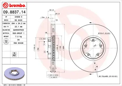 BREMBO 09.8837.14 On Fren Aynası Havalı Transıt V184 00> YC1W1125BA