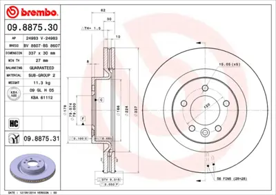 BREMBO 09.8875.30 On Fren Aynası Range Rover Sport 4.4ı Dıscovery 3 05> SDB500130