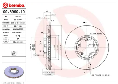 BREMBO 09.8960.10 On Fren Aynası Transıt 2.0 / 2.4 00 06 4395257