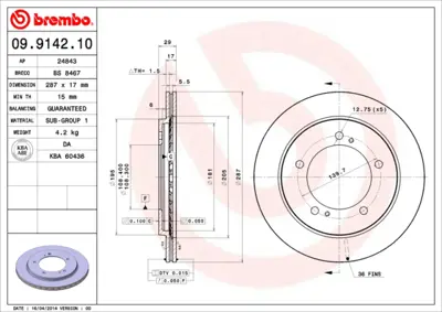 BREMBO 09.9142.10 Fren Aynası On Havalı Grand Vıtara 1.6 98 30024673 5521167D01