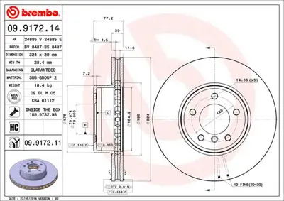 BREMBO 09.9172.11 On Fren Dıskı Bmw E60 E61 E63 E64 34116864906